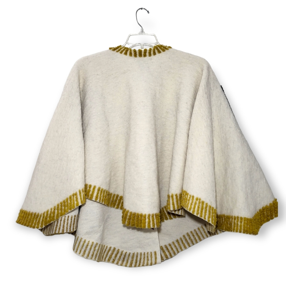 MAJE Elby Patterned Wool-blend Poncho Cape Black Gold OS - Picture 5 of 7
